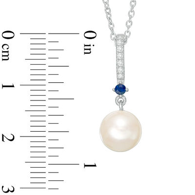 Vera Wang Love Collection Freshwater Cultured Pearl, Blue Sapphire and Diamond Accent Pendant in Sterling Silver-19"