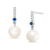 Vera Wang Love Collection Freshwater Cultured Pearl, Blue Sapphire and Diamond Accent Drop Earrings in Sterling Silver