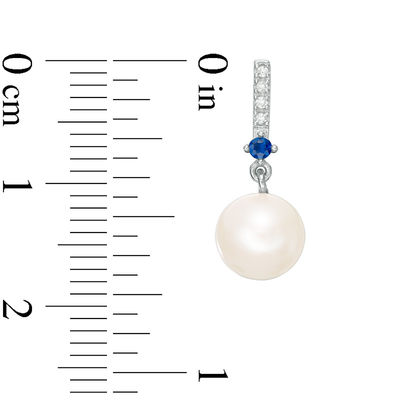 Vera Wang Love Collection Freshwater Cultured Pearl, Blue Sapphire and Diamond Accent Drop Earrings in Sterling Silver