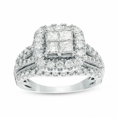 1.50 CT. T.W. Quad Princess-Cut Diamond Frame Multi-Row Engagement Ring in 14K White Gold