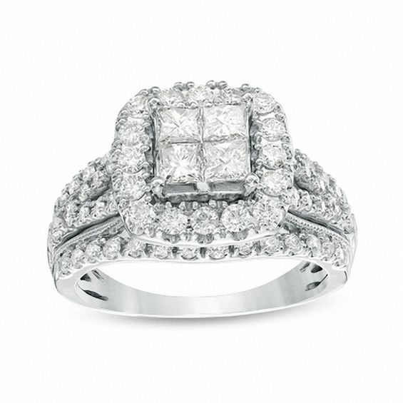 1.50 CT. T.W. Quad Princess-Cut Diamond Frame Multi-Row Engagement Ring in 14K White Gold