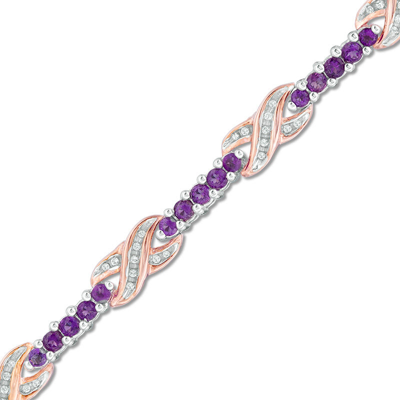 Amethyst and 0.30 CT. T.W. Diamond Infinity Bracelet in Sterling Silver and 10K Rose Gold - 7.5"