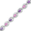 Thumbnail Image 0 of Amethyst, Lab-Created Pink Sapphire and 0.15 CT. T.W. Diamond Link Bracelet in Sterling Silver - 7.5"