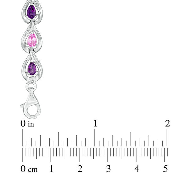 Amethyst, Lab-Created Pink Sapphire and 0.15 CT. T.W. Diamond Link Bracelet in Sterling Silver - 7.5"