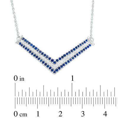 Lab-Created Blue and White Sapphire Chevron Necklace in Sterling Silver