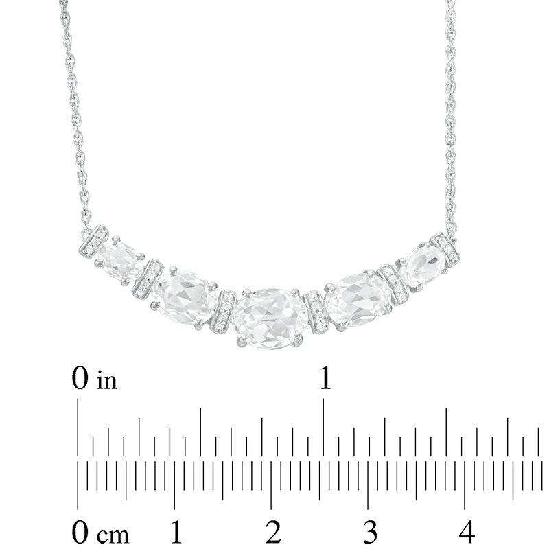 Oval Lab-Created White Sapphire and 0.09 CT. T.W. Diamond Graduated Five Stone Necklace in Sterling Silver|Peoples Jewellers