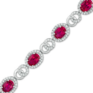 Oval Lab-Created Ruby and White Sapphire Bracelet in Sterling Silver - 7.25"