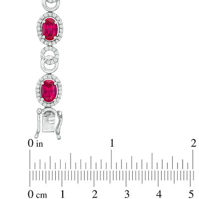 Oval Lab-Created Ruby and White Sapphire Bracelet in Sterling Silver - 7.25"