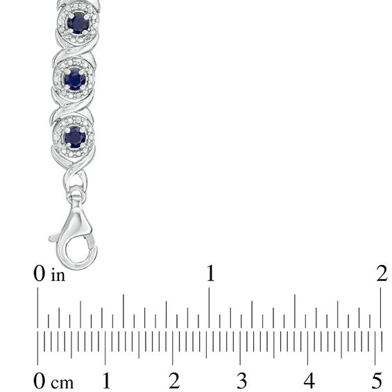 Lab-Created Blue Sapphire and 0.18 CT. T.W. Diamond Bracelet in Sterling Silver - 7.25"