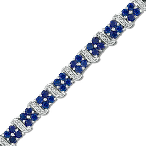 Lab-Created Blue Sapphire and Diamond Accent Bracelet in Sterling Silver - 7.5"