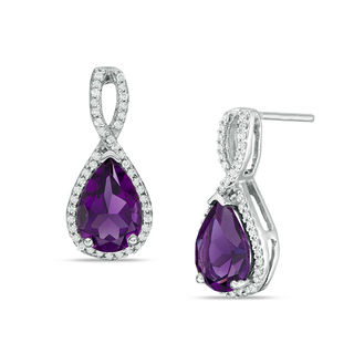 Pear-Shaped Amethyst and 0.23 CT. T.W. Diamond Infinity Drop Earrings in Sterling Silver