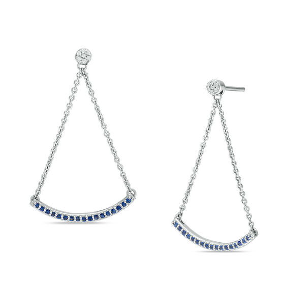 Lab-Created Blue Sapphire and Diamond Accent Pendulum Drop Earrings in Sterling Silver