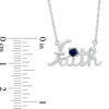 Thumbnail Image 1 of Lab-Created Blue Sapphire and Diamond Accent Cursive "faith" Necklace in Sterling Silver