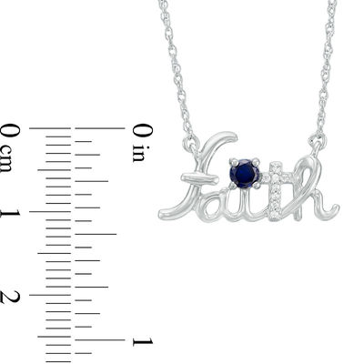 Lab-Created Blue Sapphire and Diamond Accent Cursive "faith" Necklace in Sterling Silver