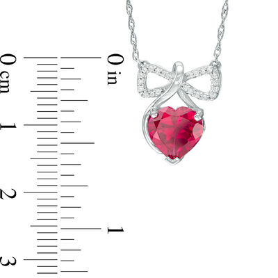 8.0mm Heart-Shaped Lab-Created Ruby and Diamond Accent Bow Necklace in Sterling Silver