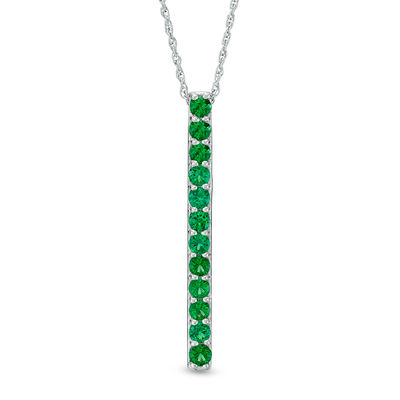 Lab-Created Emerald Linear Pendant in Sterling Silver