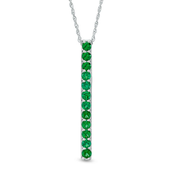 Lab-Created Emerald Linear Pendant in Sterling Silver