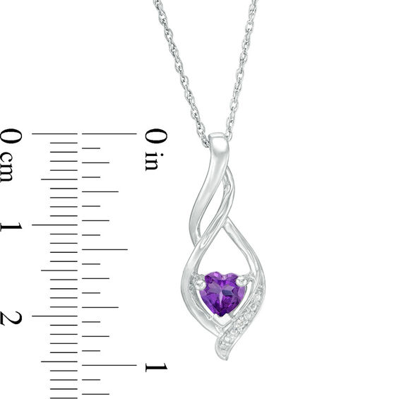 5.0mm Heart-Shaped Amethyst and Diamond Accent Twist Flame Pendant in Sterling Silver