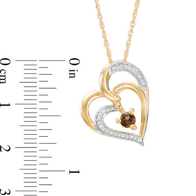 Smoky Quartz and Diamond Accent Tilted Double Heart Pendant in 10K Gold