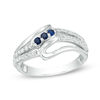 Lab-Created Blue Sapphire and 0.23 CT. T.W. Diamond Three Stone Split Shank Ring in Sterling Silver