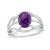 Thumbnail Image 0 of Oval Amethyst and 0.18 CT. T.W. Diamond Layered Crossover Ring in Sterling Silver