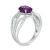 Thumbnail Image 1 of Oval Amethyst and 0.18 CT. T.W. Diamond Layered Crossover Ring in Sterling Silver