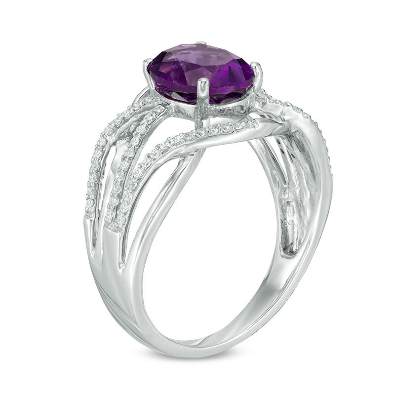 Oval Amethyst and 0.18 CT. T.W. Diamond Layered Crossover Ring in Sterling Silver|Peoples Jewellers