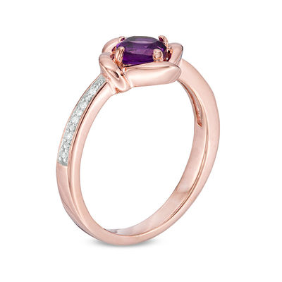 5.0mm Cushion-Cut Amethyst and Diamond Accent Tilted Swirl Frame Ring in 10K Rose Gold