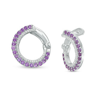 Amethyst and 0.18 CT. T.W. Diamond Hoop Earrings in Sterling Silver