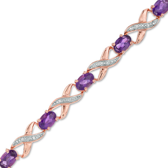 Oval Amethyst and Diamond Accent "XO" Bracelet in 10K Rose Gold