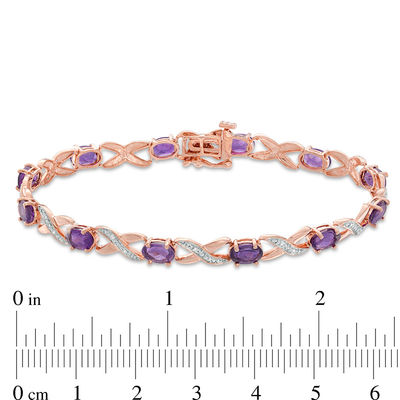 Oval Amethyst and Diamond Accent "XO" Bracelet in 10K Rose Gold