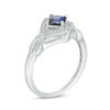 Thumbnail Image 1 of 5.0mm Cushion-Cut Lab-Created Blue Sapphire and 0.11 CT. T.W. Diamond Tilted Frame Ring in Sterling Silver