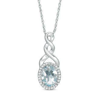 Oval Aquamarine and Diamond Accent Frame Twist Pendant in Sterling Silver