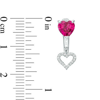 6.0mm Heart-Shaped Lab-Created Ruby and 0.09 CT. T.W. Diamond Stud Earrings with Drop Jackets in Sterling Silver