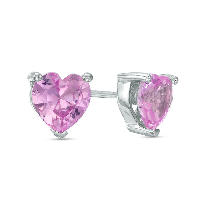 5.0mm Lab-Created Pink Sapphire and 0.18 CT. T.W. Diamond Stud Earrings and Fan Drop Jackets in Sterling Silver|Peoples Jewellers