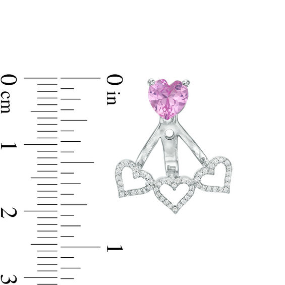 5.0mm Lab-Created Pink Sapphire and 0.18 CT. T.W. Diamond Stud Earrings and Fan Drop Jackets in Sterling Silver