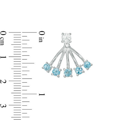 3.8mm Blue Topaz and Lab-Created White Sapphire Stud Earrings and Fan Drop Jackets in Sterling Silver