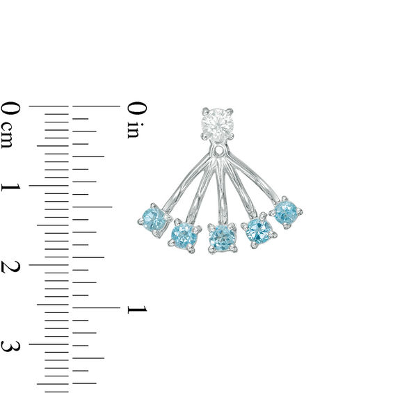 3.8mm Blue Topaz and Lab-Created White Sapphire Stud Earrings and Fan Drop Jackets in Sterling Silver