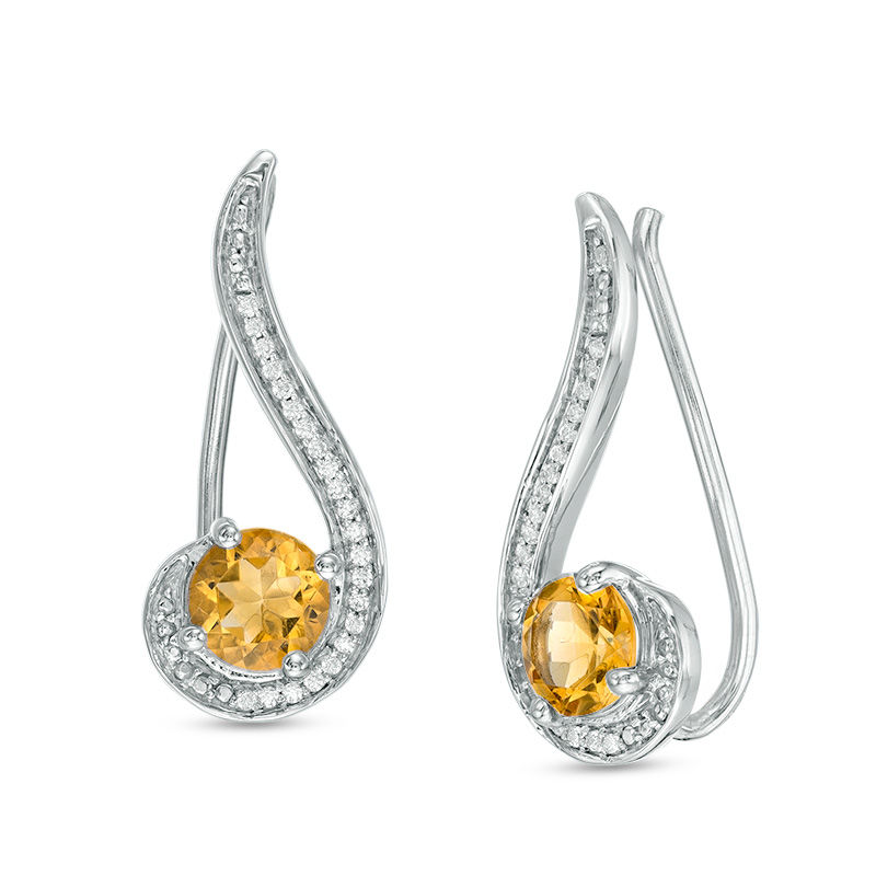 5.0mm Citrine and Diamond Accent Swirl Crawler Earrings in Sterling Silver|Peoples Jewellers