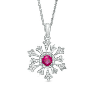 4.5mm Lab-Created Ruby and 0.09 CT. T.W. Diamond Snowflake Pendant in Sterling Silver