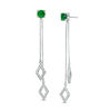 Thumbnail Image 1 of 5.0mm Lab-Created Emerald and 0.11 CT. T.W. Diamond Two Strand Kite-Shaped Drop Earrings in Sterling Silver