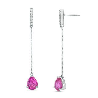 Pear-Shaped Lab-Created Pink and White Sapphire Drop Earrings in Sterling Silver