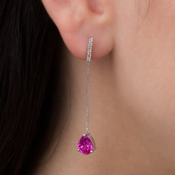 Pear-Shaped Lab-Created Pink and White Sapphire Drop Earrings in Sterling Silver