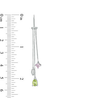 Pear-Shaped Peridot and Lab-Created Pink and White Sapphire Threader Earrings in Sterling Silver