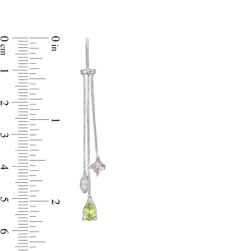 Pear-Shaped Peridot and Lab-Created Pink and White Sapphire Threader Earrings in Sterling Silver|Peoples Jewellers