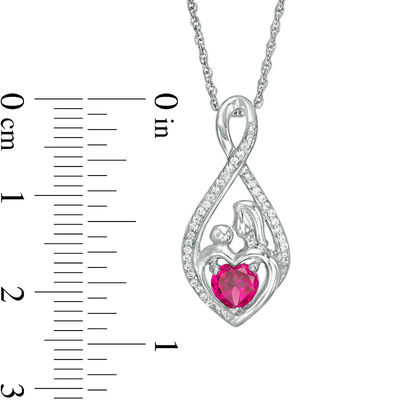 5.0mm Heart-Shaped Lab-Created Ruby and 0.09 CT. T.W. Diamond Motherly Love Pendant in Sterling Silver