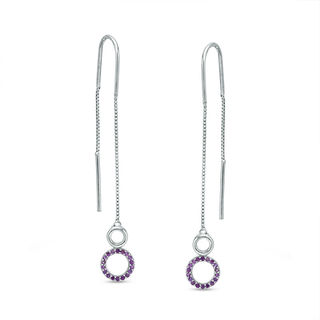 Amethyst Circle Threader Earrings in Sterling Silver