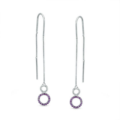 Amethyst Circle Threader Earrings in Sterling Silver