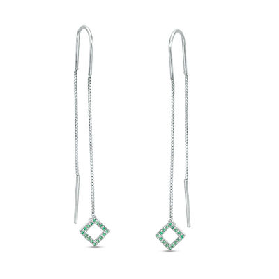 Lab-Created Emerald Tilted Square Threader Earrings in Sterling Silver