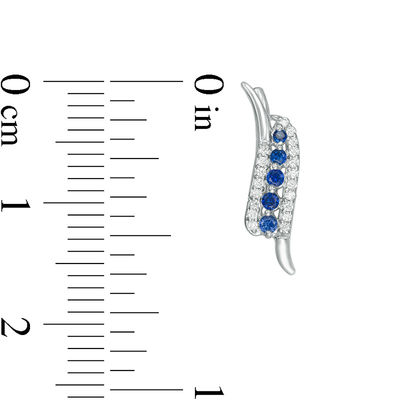 Lab-Created Blue Sapphire and 0.11 CT. T.W. Diamond Double Curve Crawler Earrings in Sterling Silver